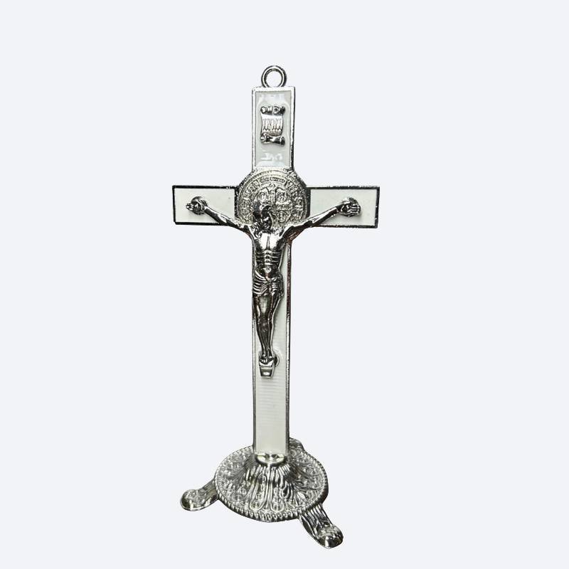 Crucifixo de Mesa Prata com Branco