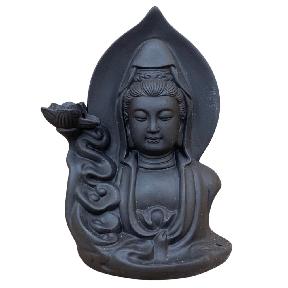Incensário Cascata Cerâmica Kuanyin Marrom 16cm
