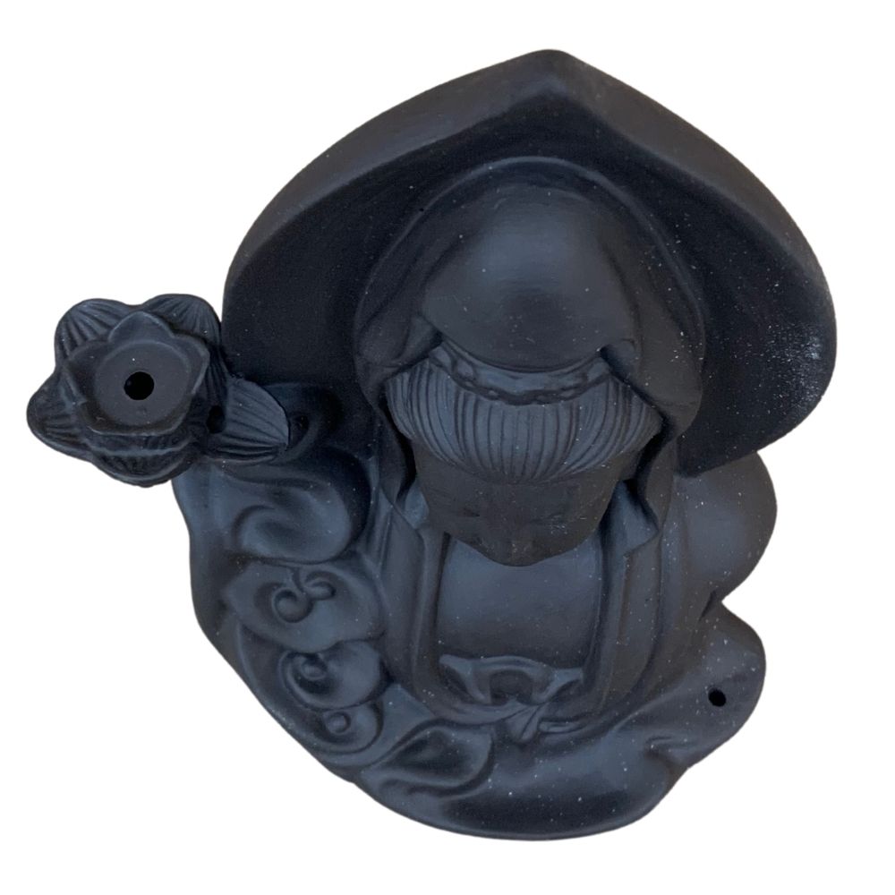 Incensário Cascata Cerâmica Kuanyin Marrom 16cm