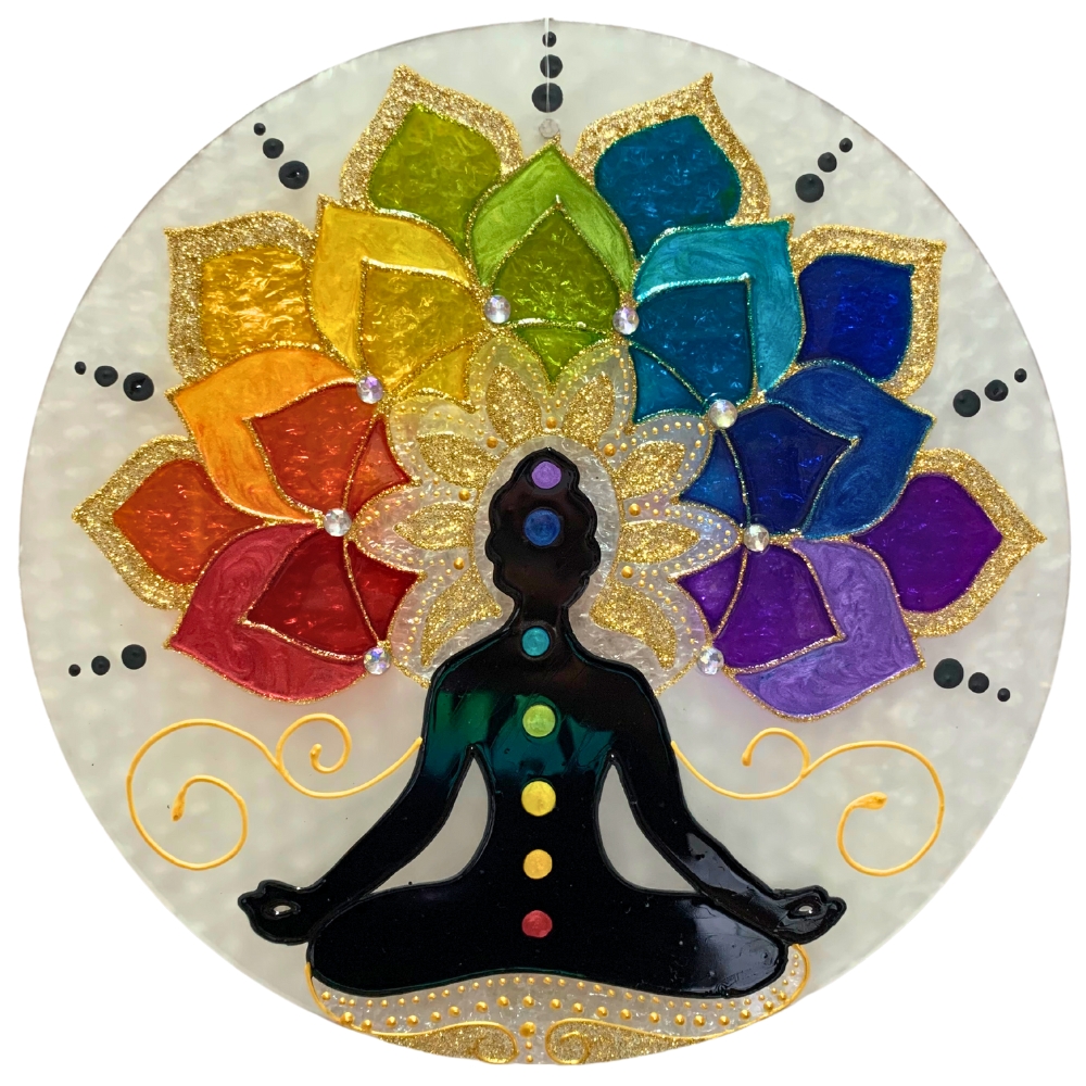 Mandala de Vidro Floral 7 Chacras 18cm