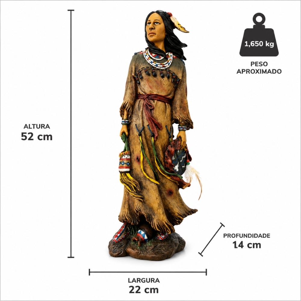 Estátua Índia em Resina 52cm Decoração Indígena